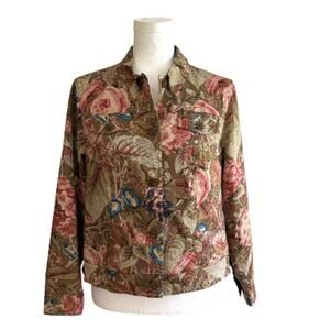 Coldwater Creek Jacket Petite Brown Pink Blue Floral Button Front Size SP